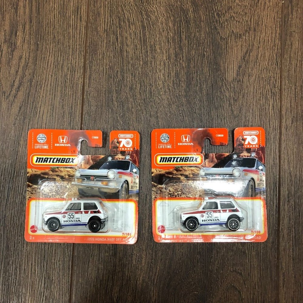 Matchbox 1970 Honda N600 Off Road 7/100 70th Year Metal White Motul LOT OF 2